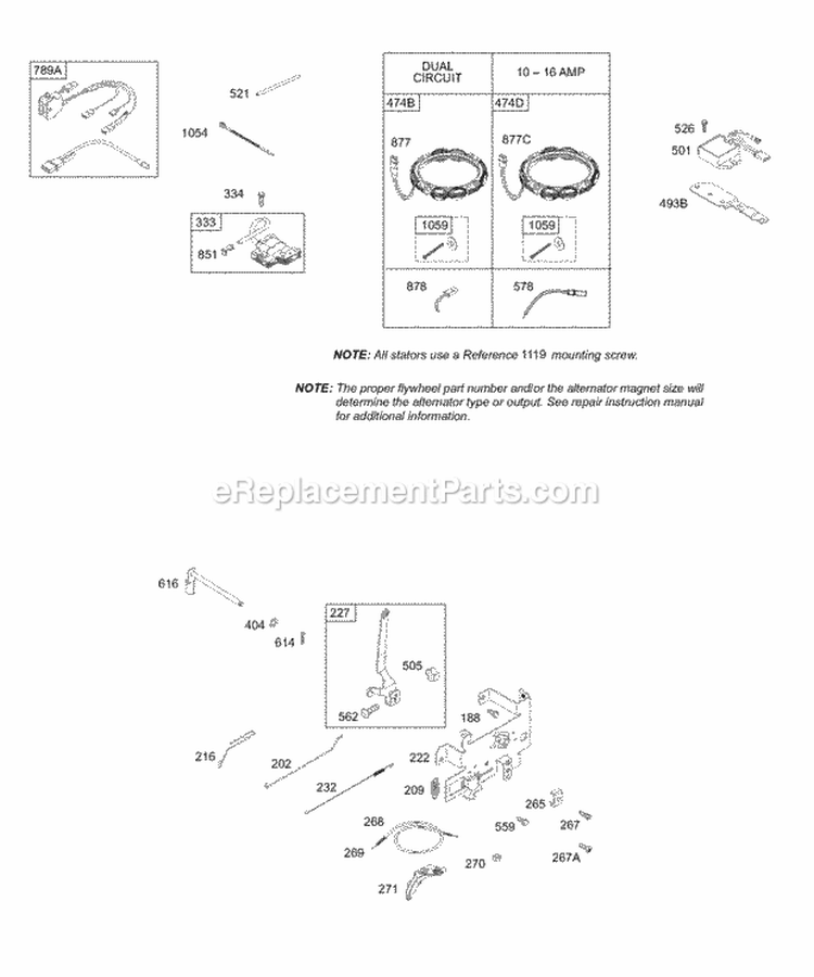 Alternator Ignitiion Control Bracket Diagram and Parts List for 310707-0139-E1  Briggs and Stratton Engine